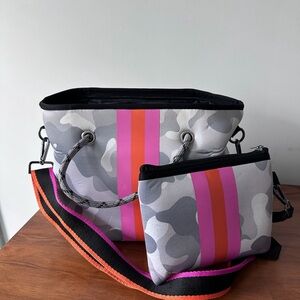 Camo Neaprene Tote and Wristlet Bag